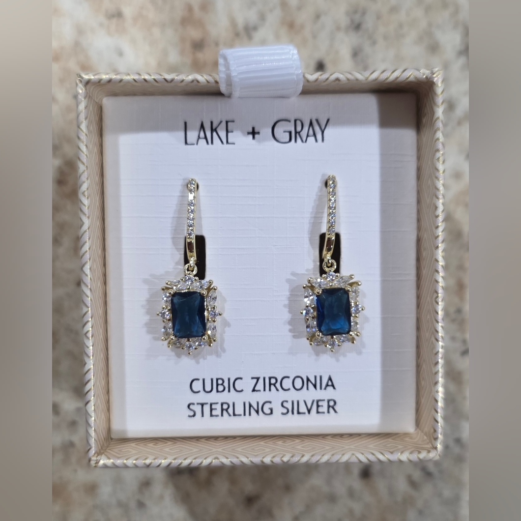 Lake Gray Cubiz Zirconia Sterling Silver Earrings, Blue